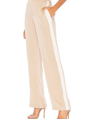Theory Silk Straight Pull On Track Pants Stone Beige And Crwam White Size 10